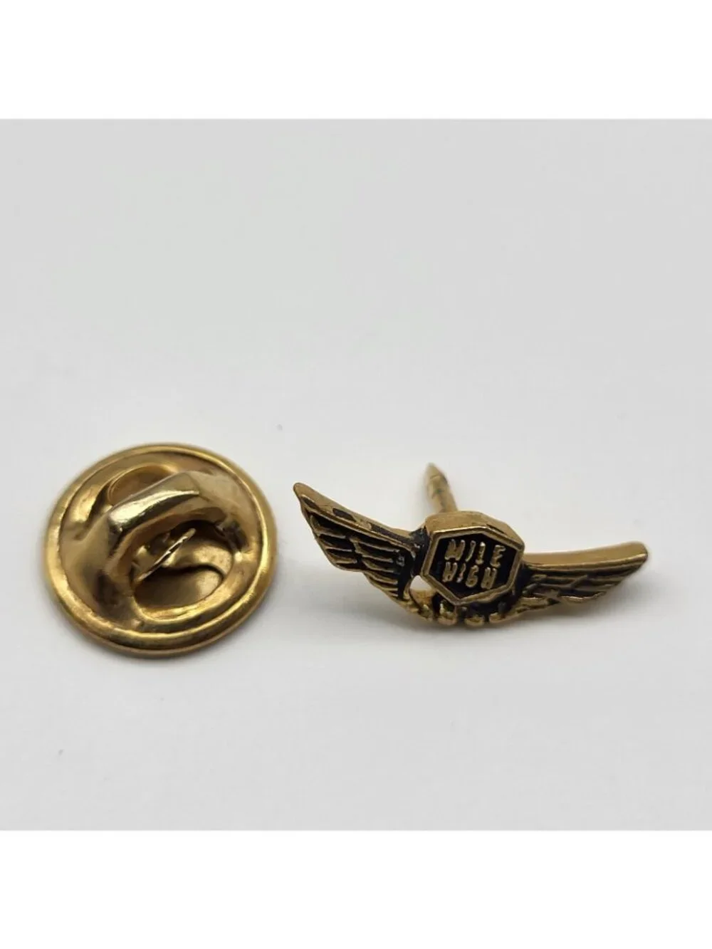 Vintage Mile High Lapel Hat Pin Gold Tone Wings Airplane Pilot Tie Tack